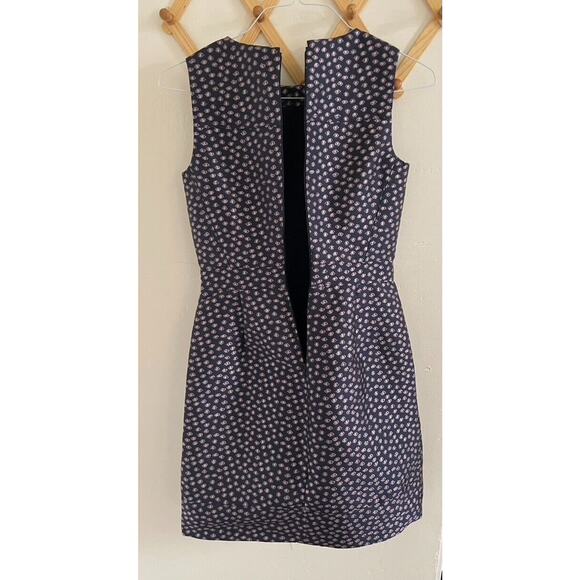 J Crew Sheath Dress Women's 0 Metallic Navy Purple Flowers Mini Sleeveless - Picture 8 of 10